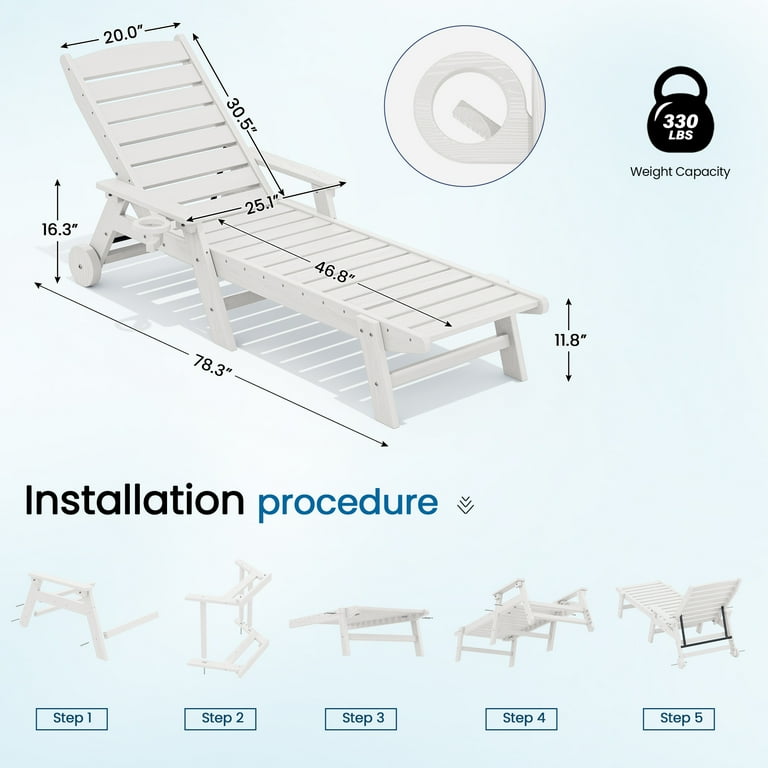 SERWALL Patio Chaise Lounge Set of 2, 5-Position Adjustable photo 7
