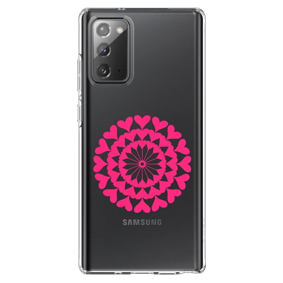 DistinctInk Clear Shockproof Hybrid Case for Galaxy Note 20 ULTRA (6.9" Screen) - TPU Bumper Acrylic Back Tempered Glass Screen Protector - Hot Pink Hearts Mandala