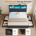 thumbnail image 6 of King Size Bed Frame with Storage Headboard and 4 Drawers, Wooden Upholstered Platform Beds with Charging Station and LED Lights, Metal Slats, No Box Spring Needed, Black, 6 of 10