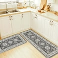 thumbnail image 6 of Grey Boho Kitchen Rugs and Mats Set of 2, 17"x47"+17"x30" Non-Slip Machine Washable Runner Rugs for Kitchen Floor, Soft Kitchen Mat Set for Home,Laundry Room,Floral Pattern, 6 of 7