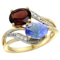 thumbnail image 1 of 14K Yellow Gold Diamond Natural Garnet & Tanzanite 2-stone Ring Oval 8x6mm, size 7, 1 of 4