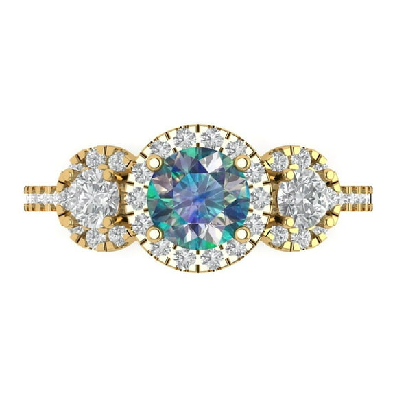 Clara Pucci 14K Yellow Gold 1.46ct BlueMoissanite Three-Stone Ring
