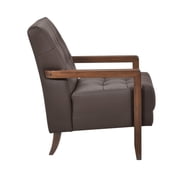 Lenie Accent Armchair- Button Tufted Dark Brown Leather- Wood Frame