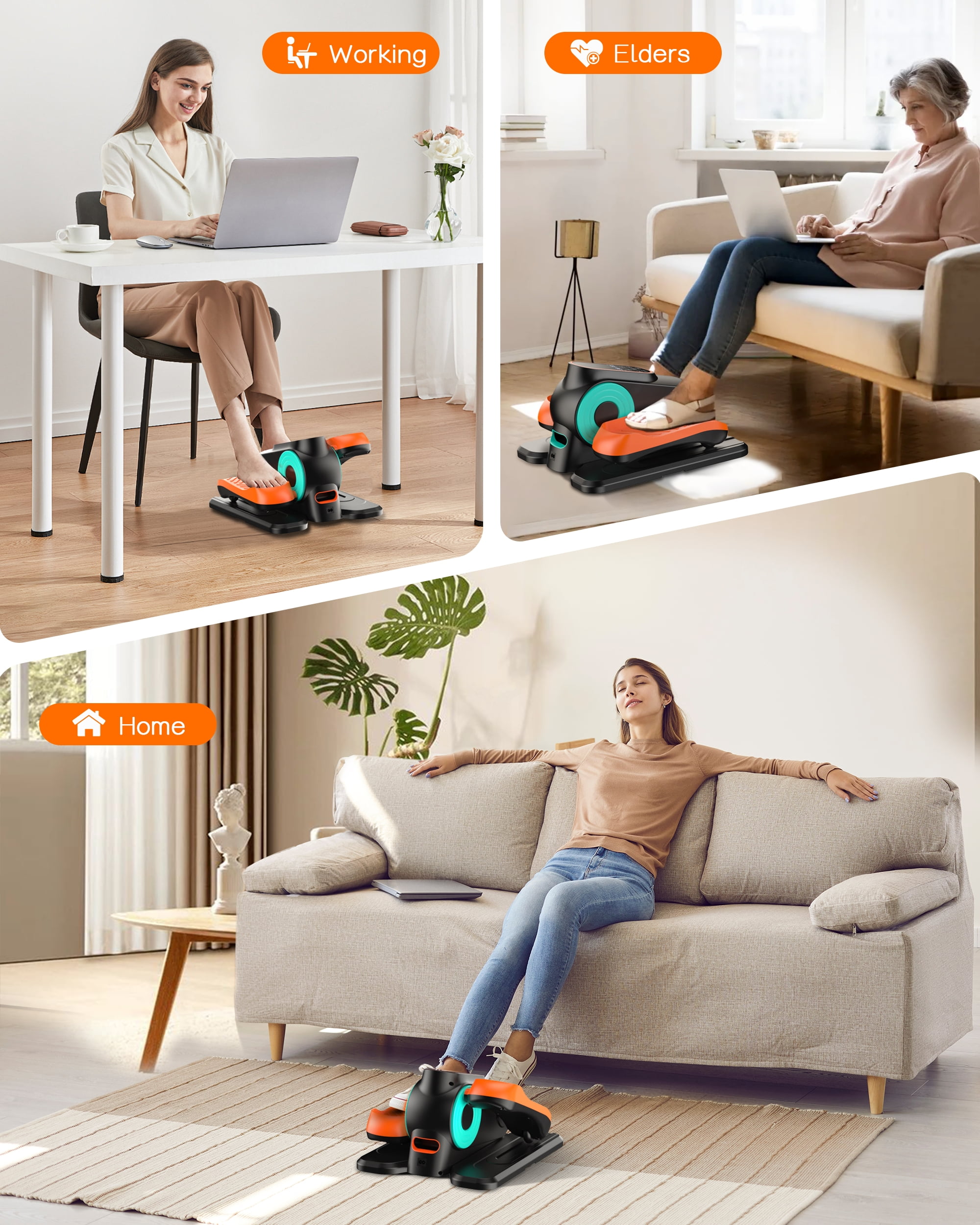 AOLIGO Under Desk Elliptical Machine, Compact Ellipse Leg Exerciser for Home Office, 10 Adjustable Resistance Levels Fully Assembled, Quiet & Portable Electric Seated Pedal with Remote Control