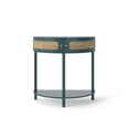 thumbnail image 5 of Hassch Half Moon Shaped Console Table, Small Entryway Table with Rattan Doors, Modern Sofa Table with Open Shelf for Living Room, Hallway, Antique Green, 5 of 10
