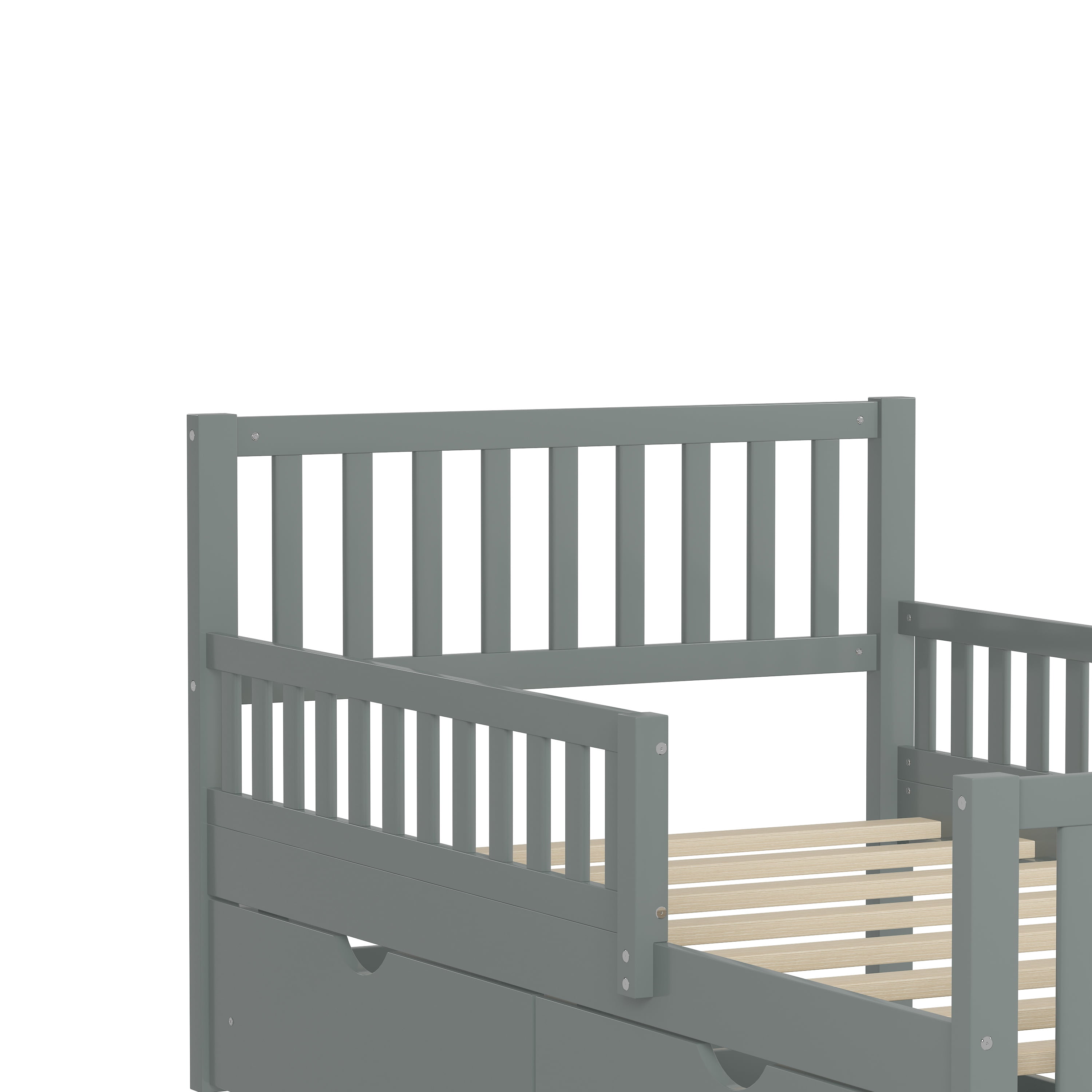 Bellemave Twin Bed with Storage Drawers and Fence Rails, Wood Platform Beds Frame with Headboard, Twin Size Storage Bed for Kids Boys Girls Teens（Gray)