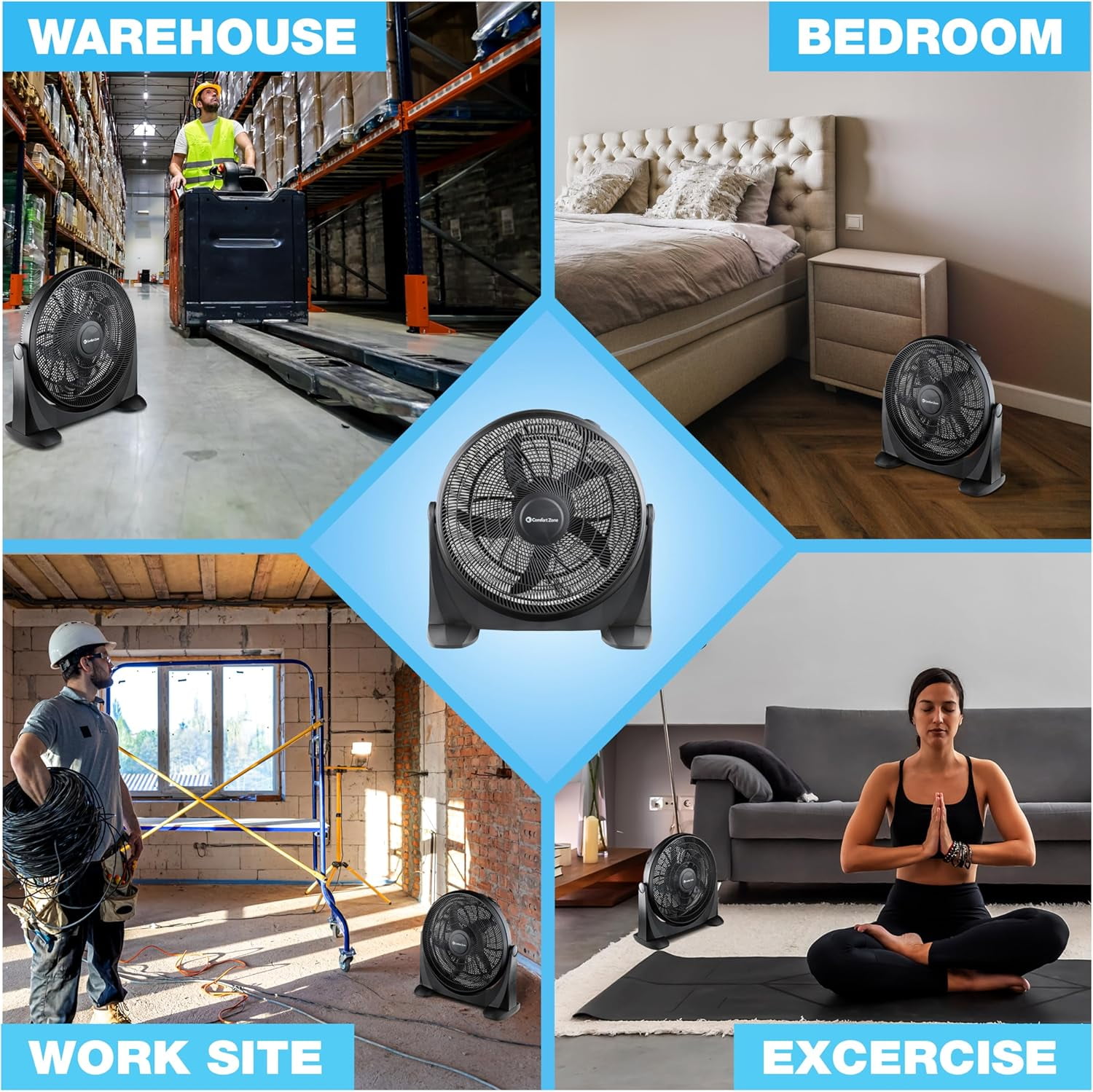 Comfort Zone 20 in. High Velocity Floor Fan, 3 Speed, Tilt