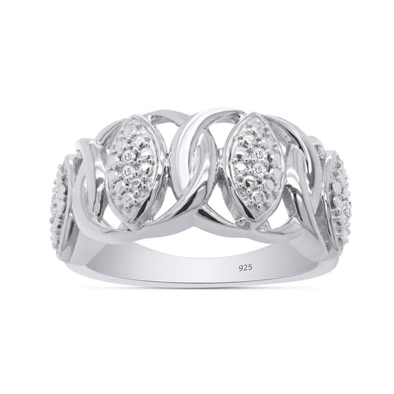 AFFY 0.04CT Round White Natural Diamond Accent Twist Ring 14K White Gold over Silver-4