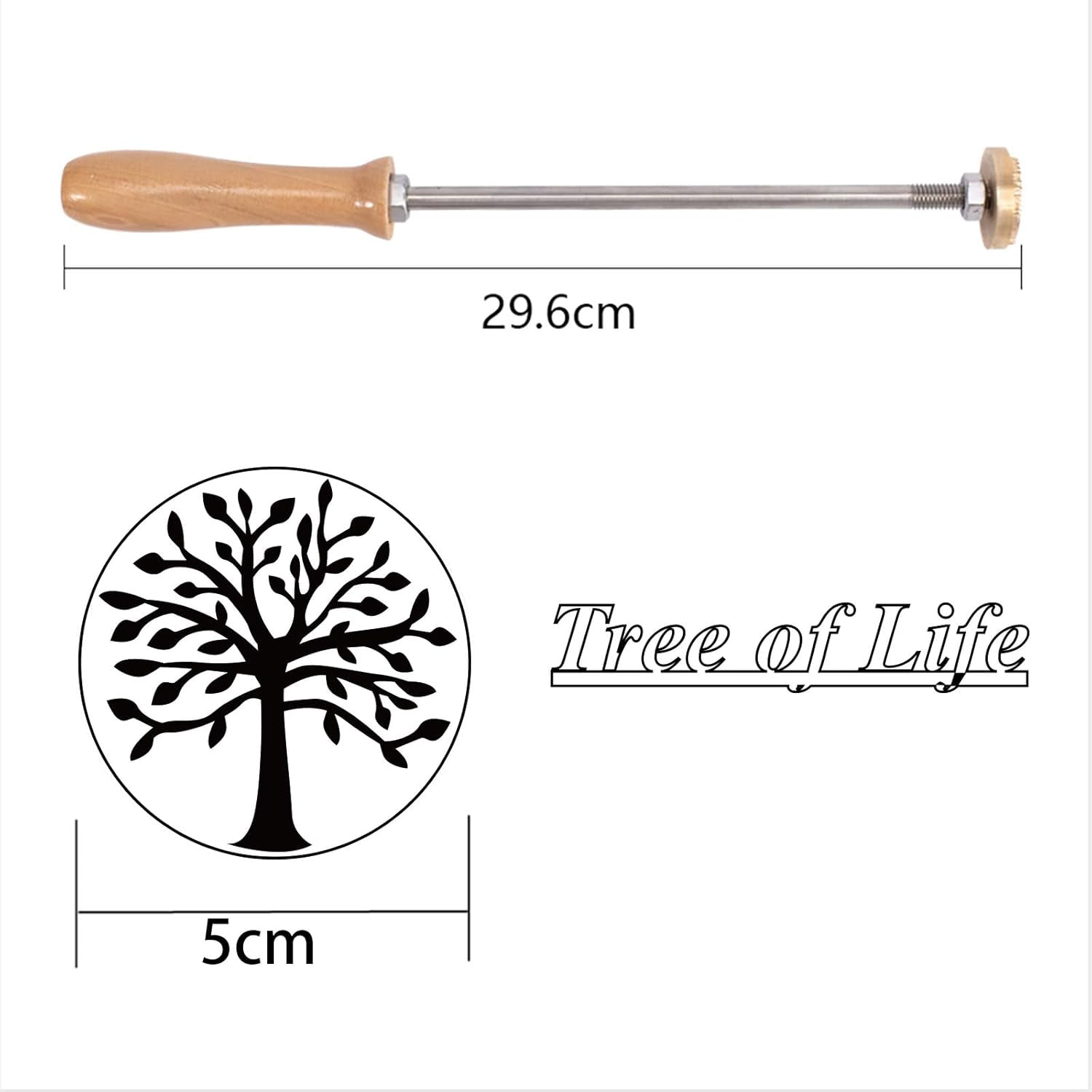 Wood Leather Branding Iron 2” Branding Iron Stamp Logo BBQ Heat Stamp with Brass Head and Wood Handle for Woodworking and Handcrafted Design - Tree of Life #3 Mixed Color