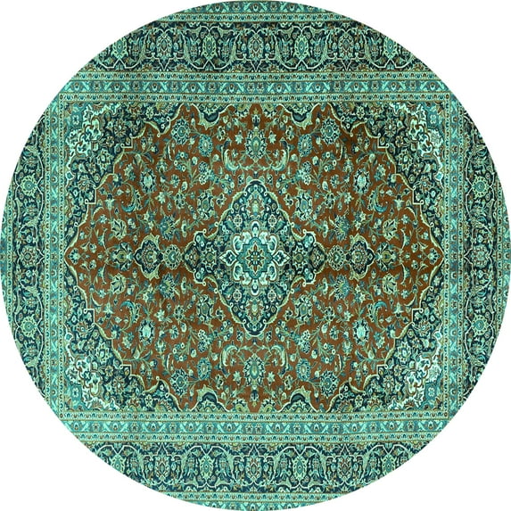Ahgly Company Indoor Round Medallion Turquoise Blue Traditional Area Rugs, 5' Round