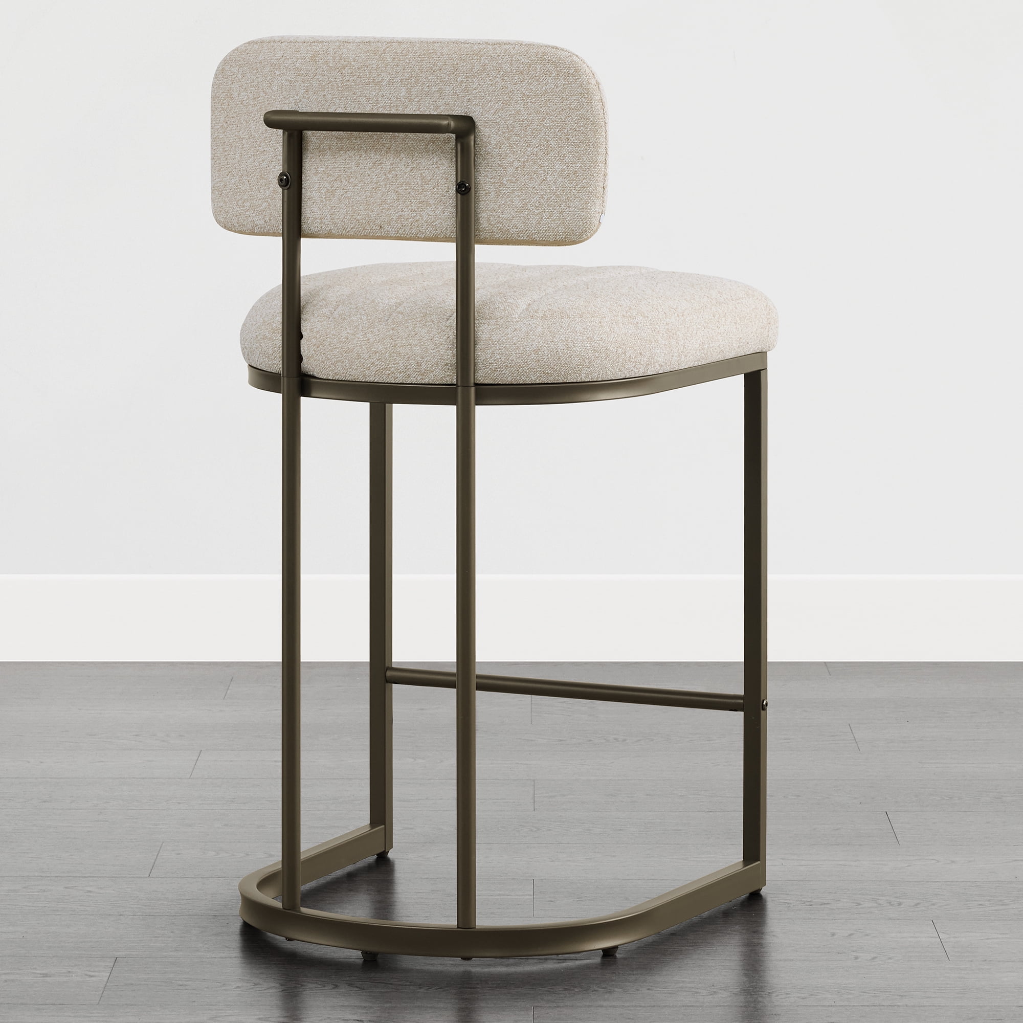 Spruce & Spring 26" Counter Height Bar Stools Set of 2 with Curved Back & Channel Tufting, Metal Frame for Kitchen Island & Home Bar, Upholstered Sand Fabric
