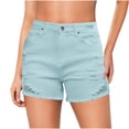 thumbnail image 2 of ClodeEU Womens Distressed Frayed Hem Denim Shorts, Stretchy Cuffed Hem Jean Shorts Mint Green,Womens Plus XL, 2 of 8