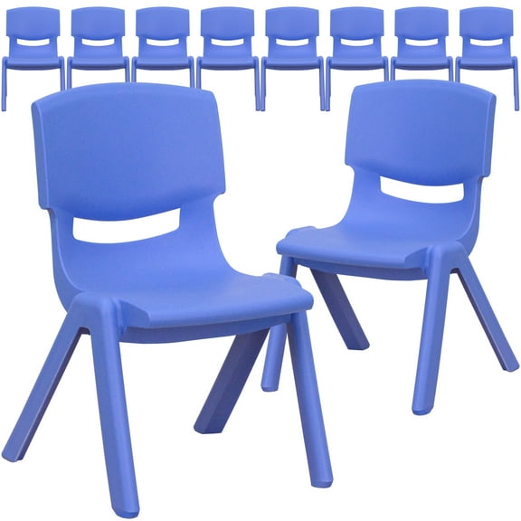 Flash Furniture Whitney 20"H Plastic Stackable School Chairs for Kids Ages 2-4, Set of 10, Blue
