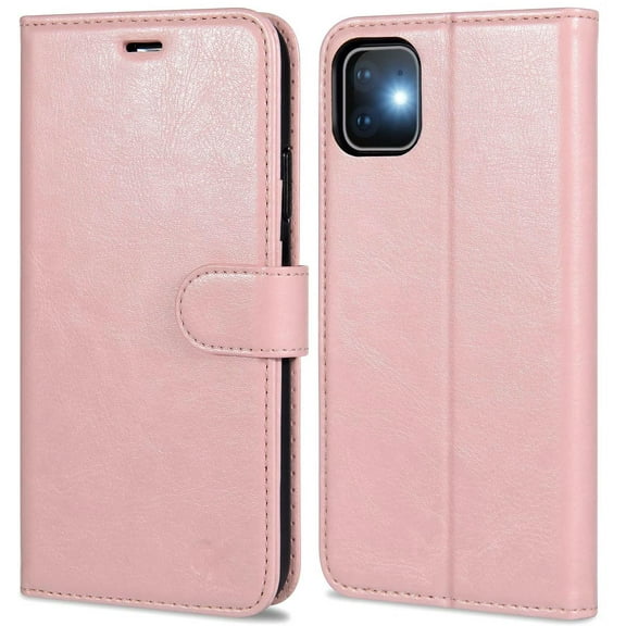 Leather Wallet Magnetic Flip Case with Strap and Picture Slot (Rose Gold) Cover For iPhone 8 Plus