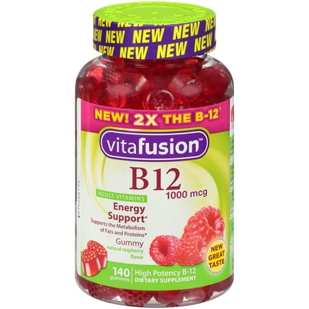 - Vitafusion Adult Vitamin B12 Gummies, Raspberry, 1000 mcg, 140 Ct