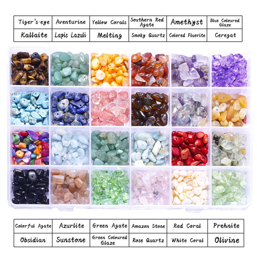 Crystal Beads Crystal Jewelry Making Kit for Jewelry Making Crystal Chips  and Gemstone Beads with Tweezers and String,15 Colors 