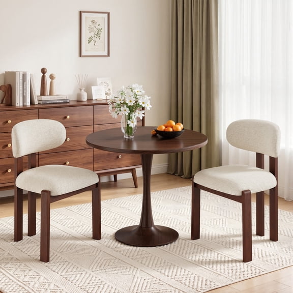 AFO Upholstered Dining Chairs Set of 2, Solid Wood Dining Room Chairs with Ergonomic Padded Backrest, Modern Chenille Side Chair for Kitchen, Dining Room & Café, Beige