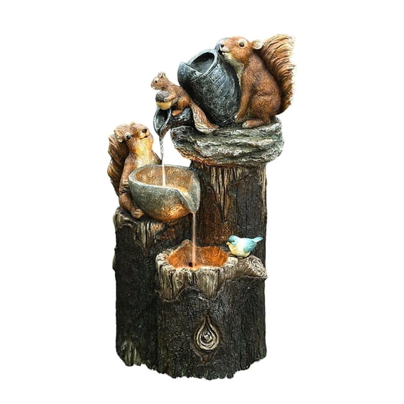Resin Squirrel Fountain Statue, Outdoor Garden Squirrel Sculpture, Gardening Landscape for Family Patio Home Decoration Indoor Outdoor Garden Decor