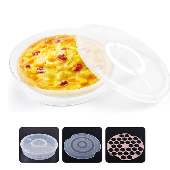Triani 1Pcs Clear Pie Containers With Lids and Handle Round Pie Carrier 11.81" Reusable 2 Compartments Pizza box Leftover Pizza Keeper for Kitchen