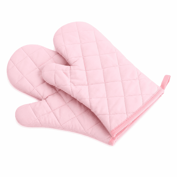RAIRSKY Oven Mitts 1 Pair of Quilted Lining,Heat Resistant Kitchen Gloves,Classic Oven Mitt Set (Pink)