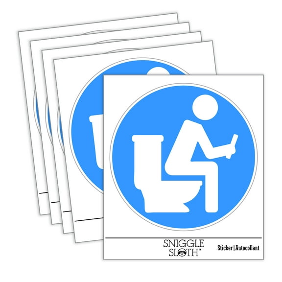 Person Sitting on Toilet with Phone Restroom Pooping Car Window Bumper Water Bottle Phone Tablet Laptop Waterproof Vinyl Decal Sticker Set 5-Pack - Gloss Finish - 2.0"