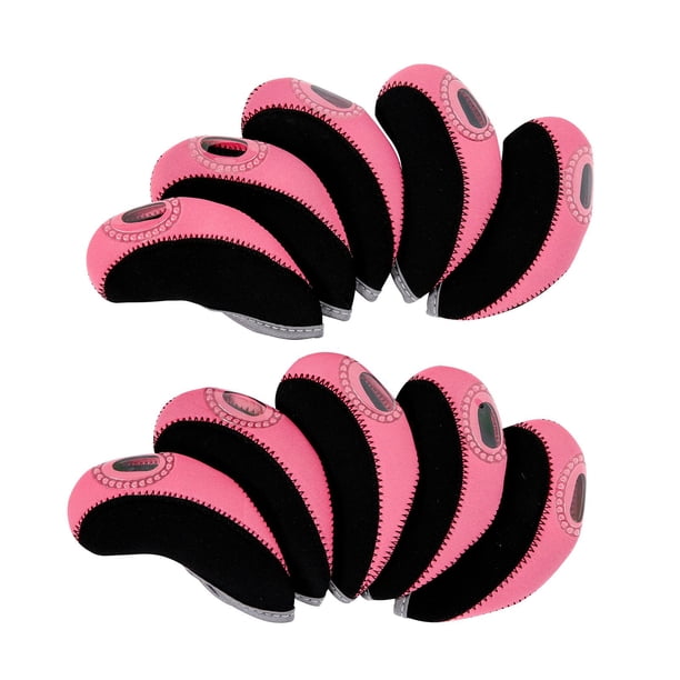 Juego de 10 fundas de repuesto resistentes al agua para palos de golf y maderas de driver. negro y rosa