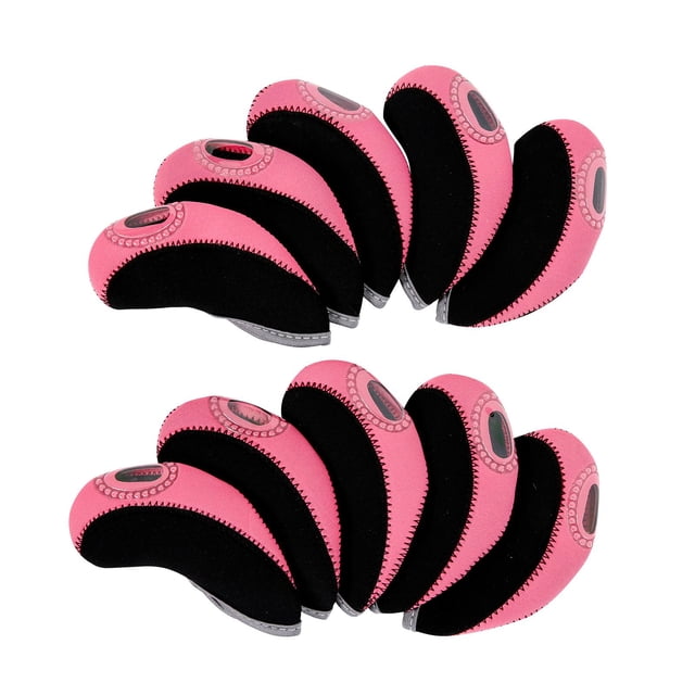 Juego de 10 Uds. de fundas para cabeza de hierros de Golf, funda híbrida para cabeza, funda antiarañazos para conductor, fundas para cabeza de madera, negro y rosa shamjiam cubierta de la cabeza del palo de golf