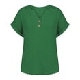 thumbnail image 6 of GIPQJK Womens Linen Shirt Button Short Sleeve V Neck Summer Tops Loose Fit Dressy Blouses Rolled Cuffed Lightweight Fashion Clothes,Green M, 6 of 9