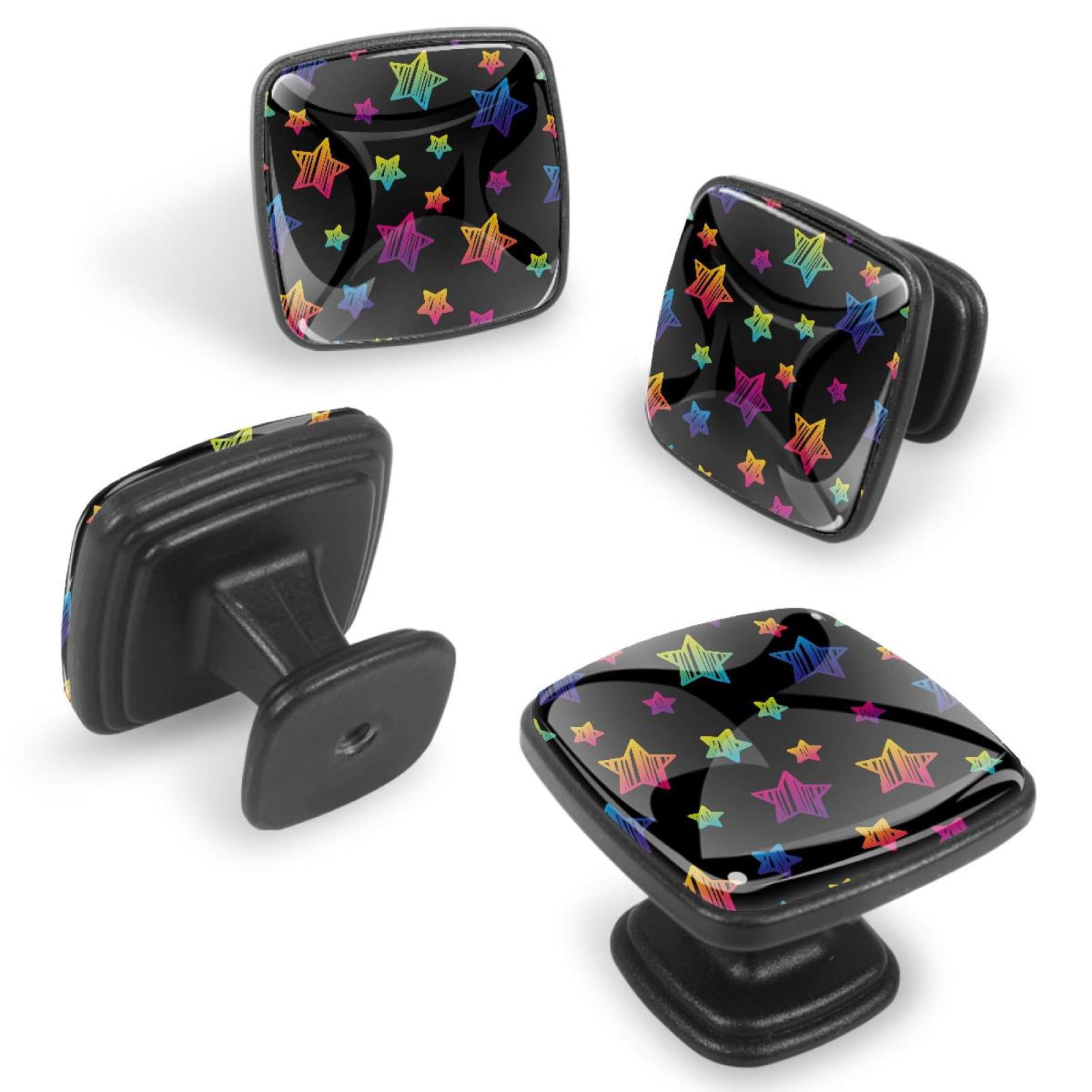 4 Pcs Cabinet Handle Drawer Pulls Bling Stars Knobs with Screws Square Furniture Office Cabinet Knob Decoration