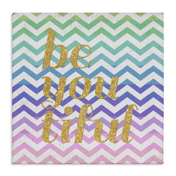 Stupell Industries Chevron Beautiful Phrase Text & Numbers Painting Wrapped Canvas Art Print Wall Art, 17 x 17