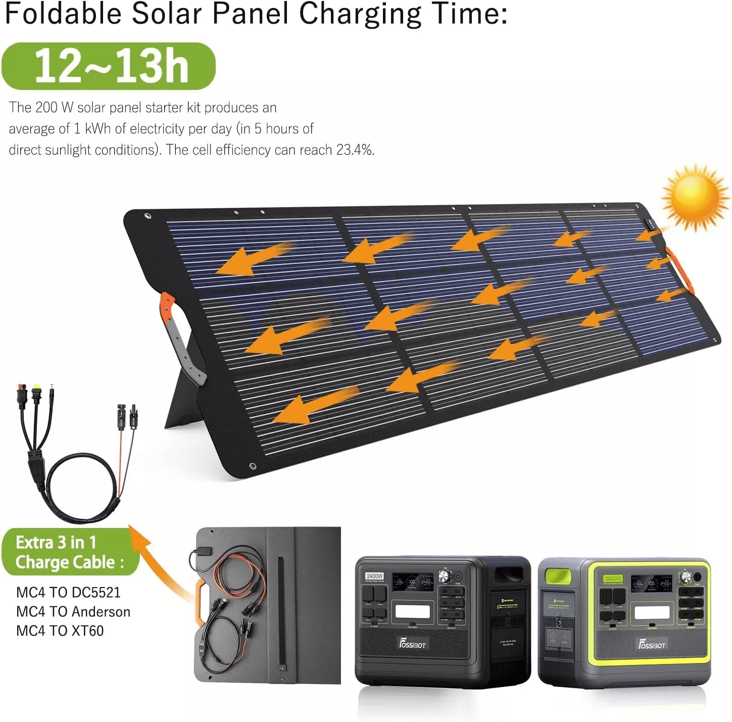 FOSSiBOT F2400 2400W (4800W Peak)Portable Power Station 2048Wh Lfp + 400W Solar Panels,Solar Generator for Outdoor Camping,Home Backup,Emergency,RV