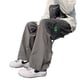 thumbnail image 2 of Pantalones anchos de pierna recta para hombre Bolsillos laterales casuales Pantalones holgados con cordón de color puro Gris L, 2 of 8