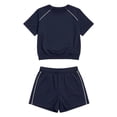 thumbnail image 4 of Likimi 2 Piece Sets For Women Solid Color Summer Short Sleeve Crew Neck Top With Shorts Comfortable Soft Outfit Set Blue Size L, 4 of 5