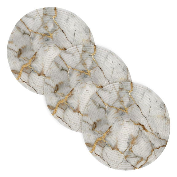 Marble Golden Cracks Trivet Mats Woven Pot Holders 3Pcs Non-Slip Heat Resistant for Hot Pots Pans Pats