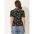 thumbnail image 4 of Blusa Allegra K Con Volantes Manga Cuello Peter Pan Floral Para Mujer Negro S, 4 of 5