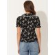 thumbnail image 4 of Blusa Allegra K Con Volantes En La Manga Y Cuello Peter Pan Floral Para Mujer Negro XL, 4 of 5
