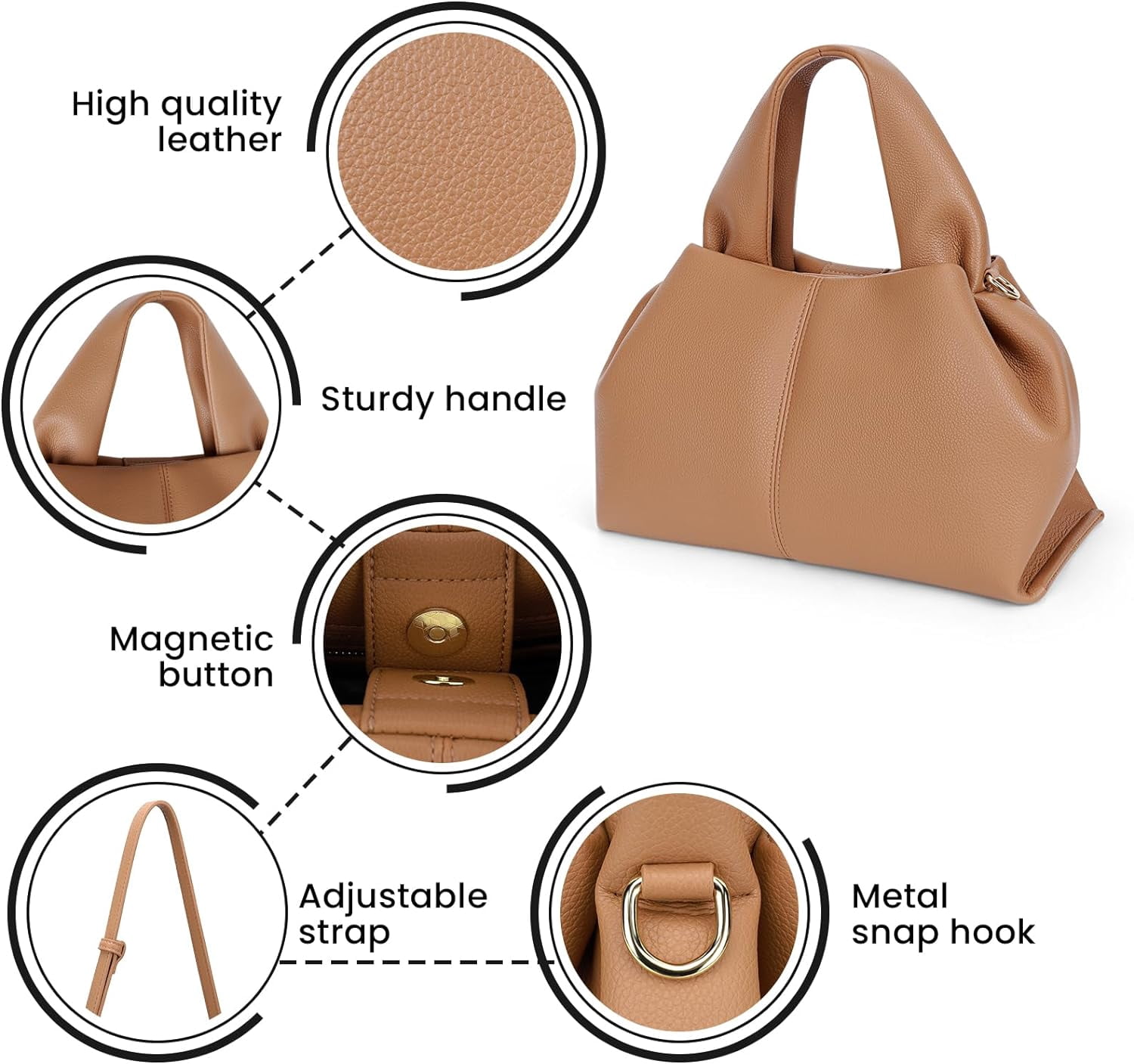 Cloud Pouch Bag Dumpling Clutch Purse Handbag Leather Tote Shoulder Bag Retro Crossbody bag with Removable Strap