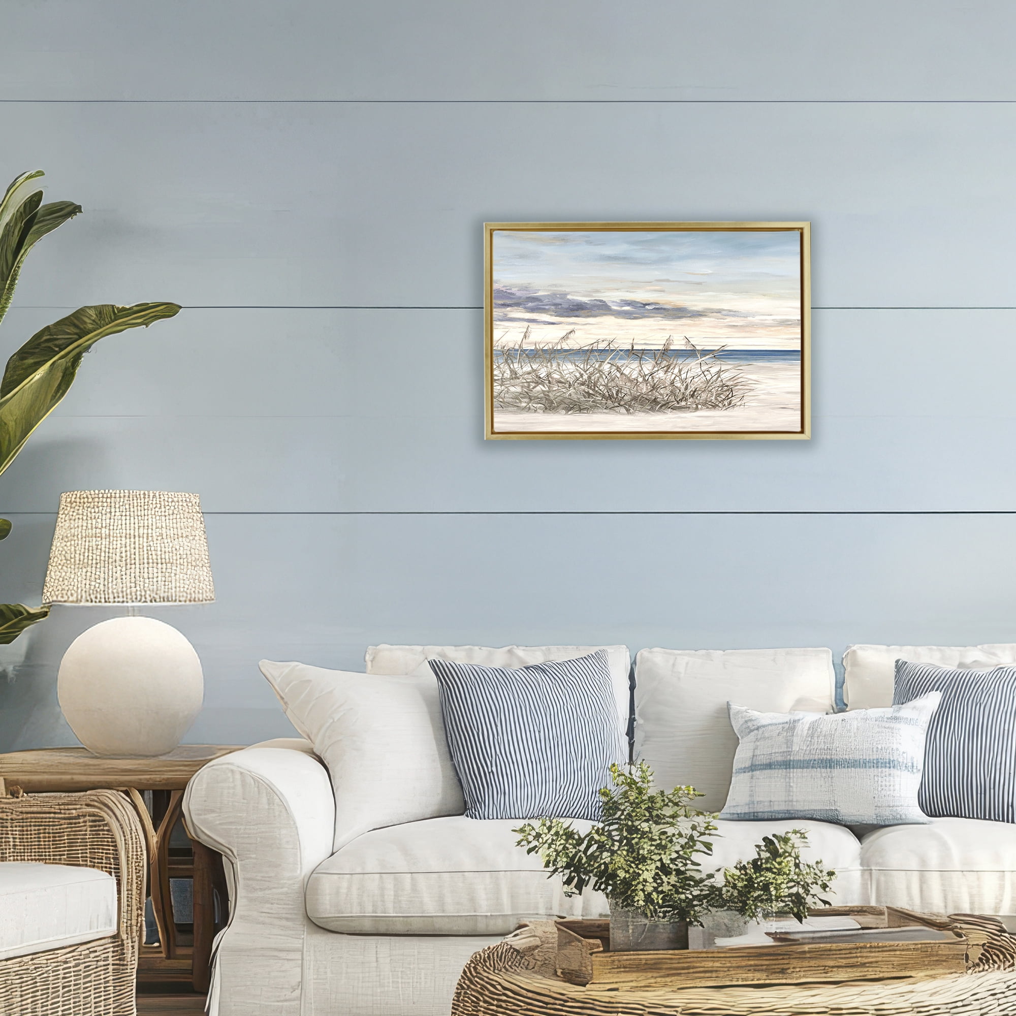 Stupell Industries Windy Beaches Landscape Gold Framed Floater Canvas Wall Art, design by Julie DeRice