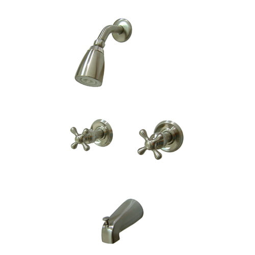 Kingston Brass KB248AX Magellan Twin Handle Tub & Shower Faucet With Decor Cross Handle, Brushed Nickel