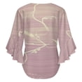 thumbnail image 6 of Delicate Floral Pink Design Women's V-Neck Blouse With 3/4 Ruffled Bell Sleeves Casual Top Ladies Blouses, 6 of 7