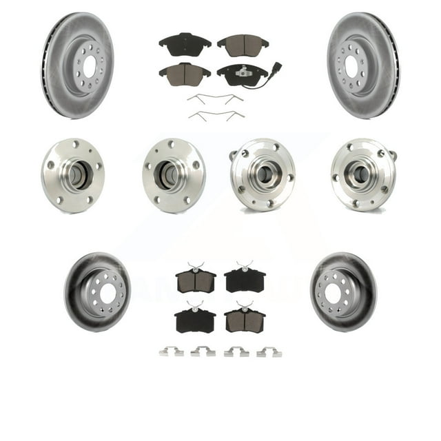 Transit Auto Front Rear Hub Bearing Assembly Coated Disc Brake Rotor and Ceramic Pad Kit (10Pc) for Car 2014 Volkswagen Beetle R-Line GSR with 2.0L with 272mm Diameter Left Right KBB-120741