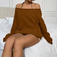 thumbnail image 7 of Women's Basic Solid Color Off Shoulder Sweatshirt Loose Long Sleeve Y2K Asymmetrical Outfit Tops with Pocket Brown XL, 7 of 7