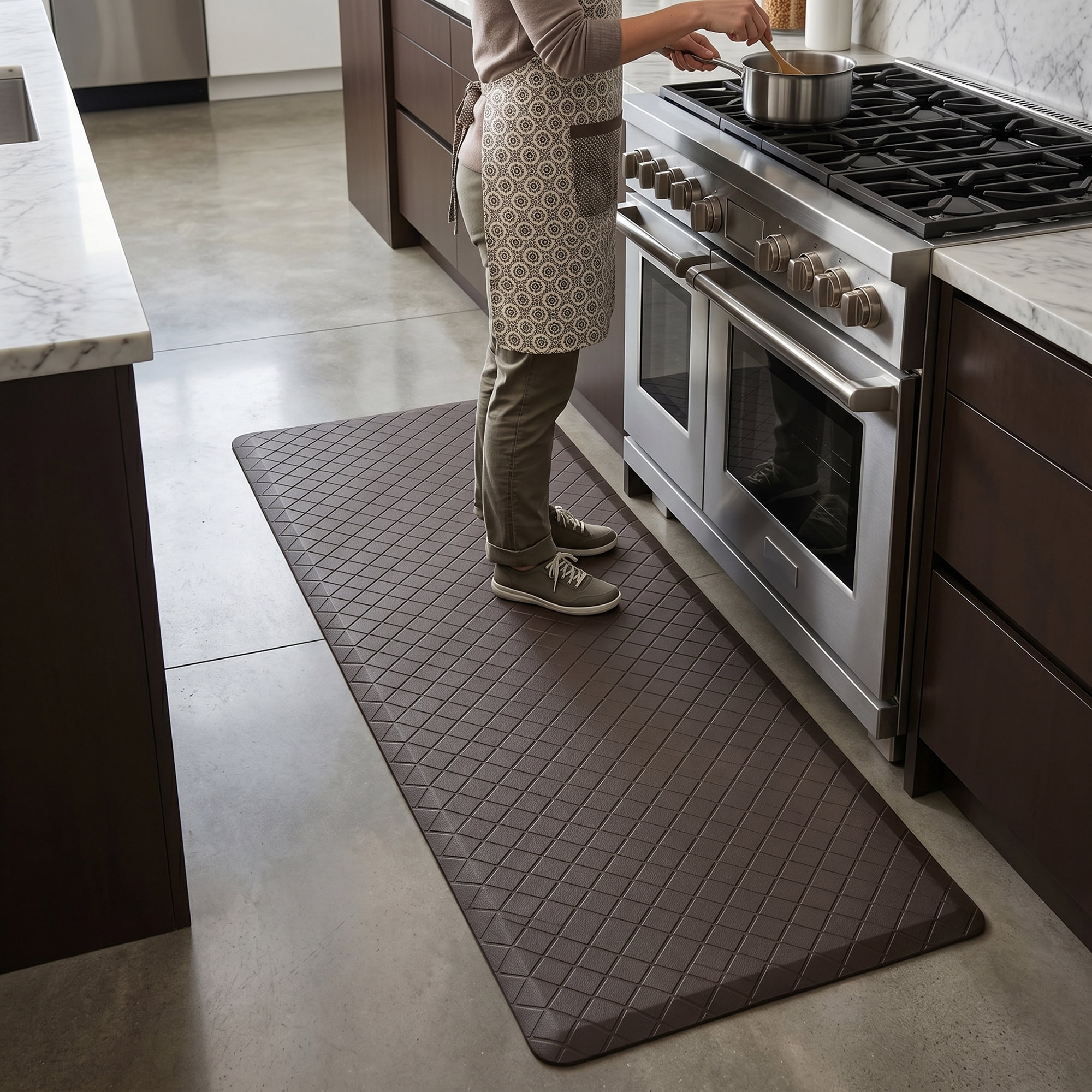 Unique Bargains Geometric Anti-fatigue Waterproof Oil-proof PVC Floor Pads Brown 47" x 17"