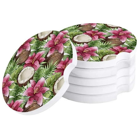 

ZHANZZK Tropical Palm Leaves Coconut and Fire Lily Set of 4 Car Coaster for Drinks Absorbent Ceramic Stone Coasters Cup Mat with Cork Base for Home Kitchen Room Coffee Table Bar Decor