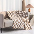 thumbnail image 2 of Throw Blankets Flannel Blanket with Checkerboard Grid Pattern Soft Throw Blanket for Couch, Bed, Sofa Luxurious Warm and Cozy for All Seasons (Khaki, 40"x50"), 2 of 5