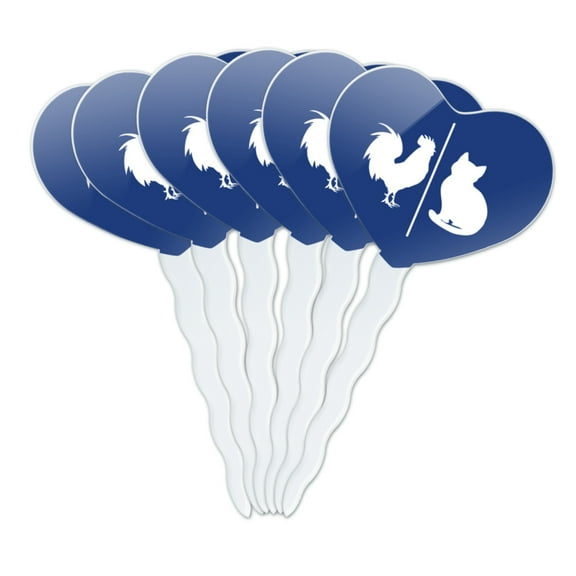 Unisex Men and Women Restroom Sign With Rooster and Cat Heart Love Cupcake Picks Toppers Decoration Set of 6