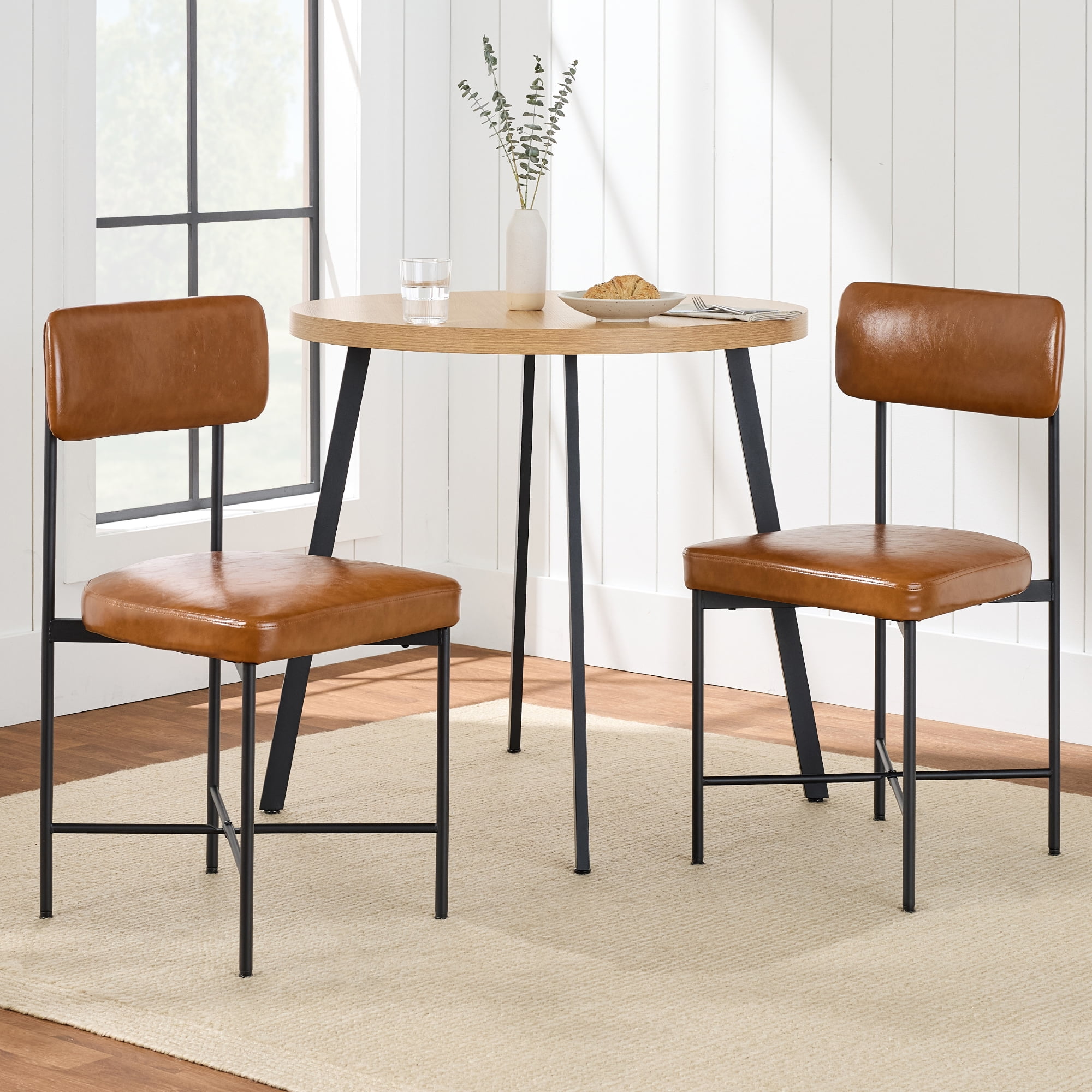 Best Choice Products Faux Leather Dining Chair Set of 2, Standard Height w/ Metal Frame - Camel Brown