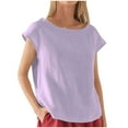thumbnail image 3 of Frostluinai Womens Tops Summer Tops Cap Sleeve Round Neck Cotton Linen T-Shirt Casual Solid Blouses T-Shirt, 3 of 5