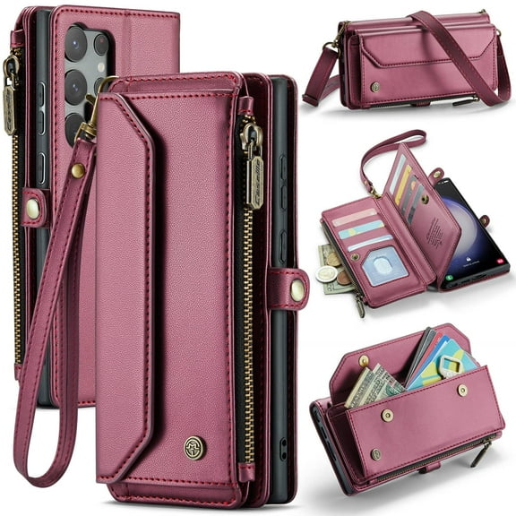 Crossbody for Samsung Galaxy S23 Ultra Case Wallet【RFID Blocking】with 10-Card Holder Zipper Bills Slot, Soft PU Leather Magnetic Shoulder Wrist Strap for Samsung Galaxy S23 Ultra Wallet Case Women