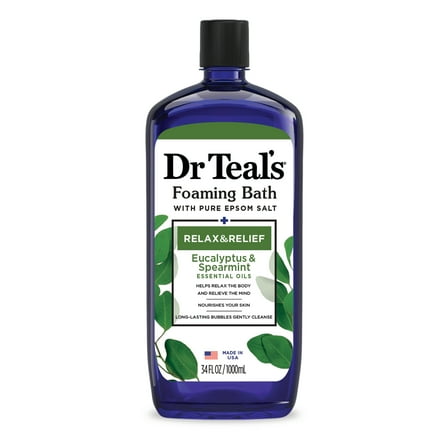 Dr Teal's Relax & Relief Foaming Bubble Bath with Pure Epsom Salt, Eucalyptus & Spearmint, 34 fl.oz.